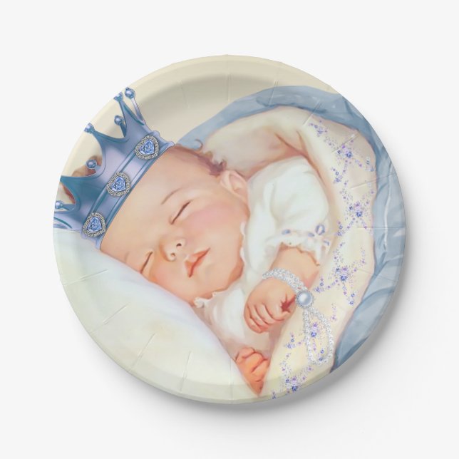 Plato De Papel Bebé Príncipe Vintage Baby Shower (Anverso)