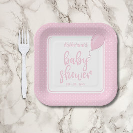 Plato De Papel Bebé Rosa Baby Shower Chica Polka Dot