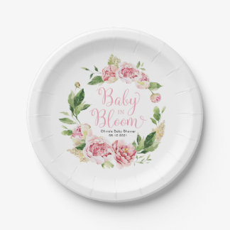 Plato De Papel Bebé rosa en placas Baby Shower para Chicas en flo