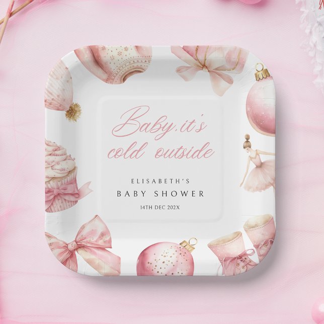 Plato De Papel Bebé rosa hace frío fuera de Baby Shower (Subido por el creador)