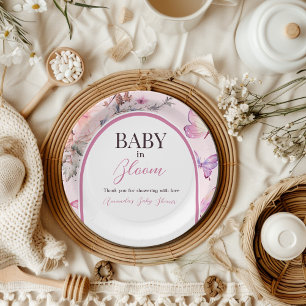 Plato De Papel Bebé rosa mariposa en Baby Shower, Chica de sangre