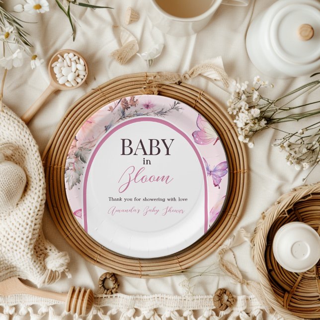Plato De Papel Bebé rosa mariposa en Baby Shower, Chica de sangre (Subido por el creador)