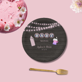 Plato De Papel Bebé rústico elabora Baby Shower rosado
