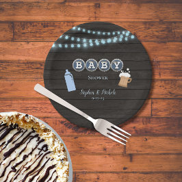 Plato De Papel Bebé Rústico Está Preparando Baby Shower Azul