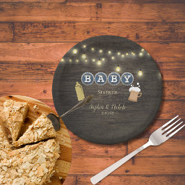 Plato De Papel Bebé Rústico está preparando Baby Shower de oro