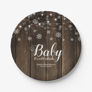Plato De Papel Bebé rústico frío fuera del Baby Shower invernal
