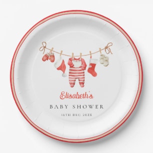 Plato De Papel Bebé Santa Rojo Baby Shower