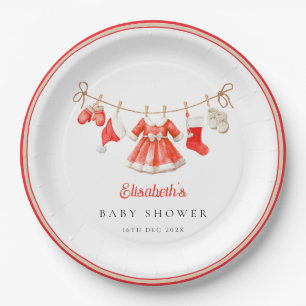 Plato De Papel Bebé Santa Rojo Baby Shower