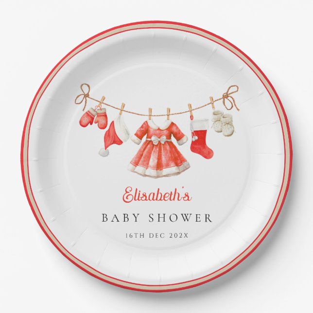 Plato De Papel Bebé Santa Rojo Baby Shower (Anverso)
