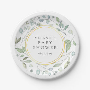 Plato De Papel Bebé Shower de guirnalda de laurel bonita