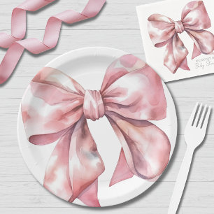 Plato De Papel Bebé Shower de lazo rosa simple