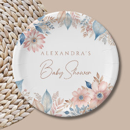 Plato De Papel Bebé Shower Rosa Azul Boho Floral