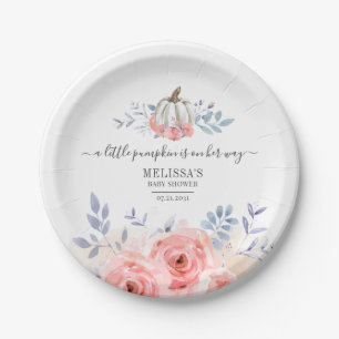 Plato De Papel Bebé Shower Rosas Rosadas Calabaza Floral