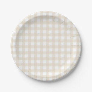 Plato De Papel Bebé Shower Rústico Beige Marrón Gingham