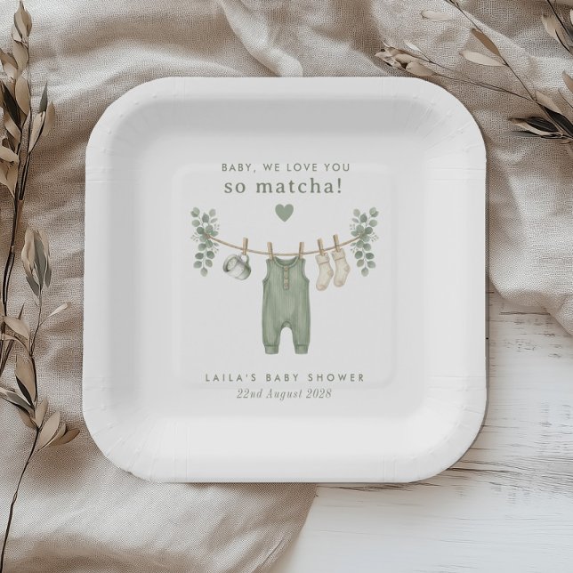 Plato De Papel Bebé, ¡te queremos tanto Matcha! (Zazzle Baby, we love you so Matcha! Paper Plates)