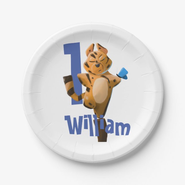 Plato De Papel Bebé Tiger Plaid First Birday Classic (Anverso)