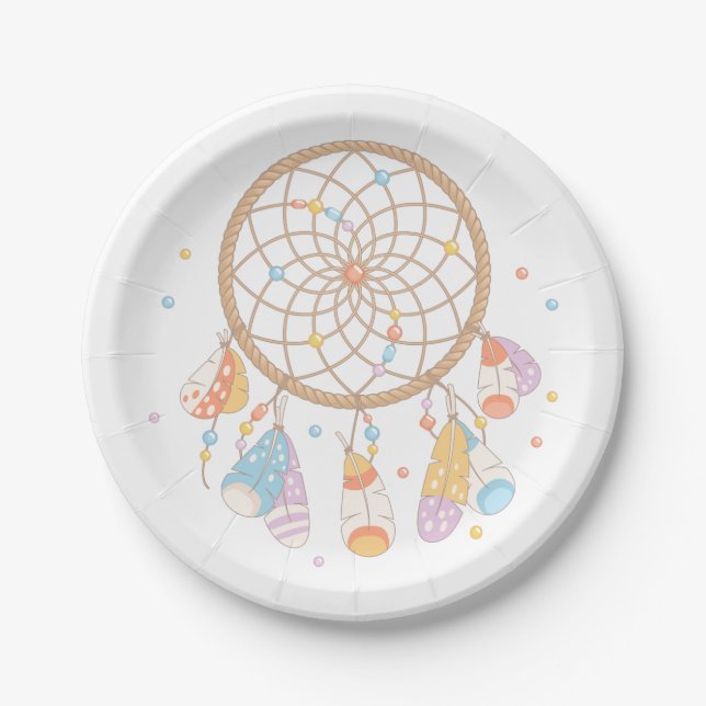 Plato De Papel Bebé tribal de Dreamcatcher Boho (Anverso)
