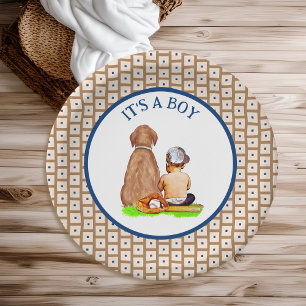 Plato De Papel Bebé y perro de béisbol tema Baby Shower