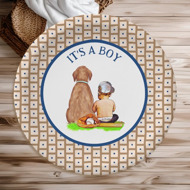 Plato De Papel Bebé y perro de béisbol tema Baby Shower (Subido por el creador)