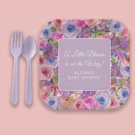 Plato De Papel Beber de flores rosadas púrpuras