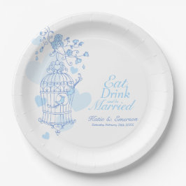 Plato De Papel Beber personalizado pájaros azules boda de jaulas