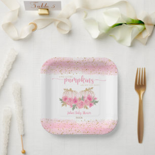 Plato De Papel Bebés gemelos Chicas Calabaza Oro Rosa Favor De Du