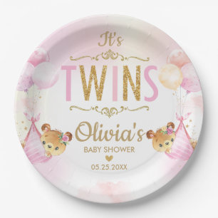 Plato De Papel Bebés gemelos niñas adormecidas osos globos Baby S