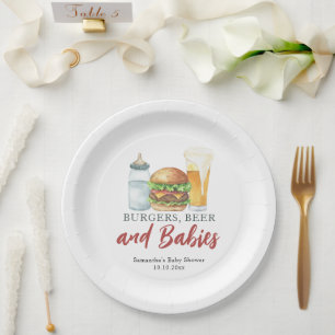 Plato De Papel Bebés, Hamburguesas y Cerveza Baby shower 