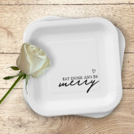 Plato De Papel Bebida Comer Ser Boda de tipografía Minimalista