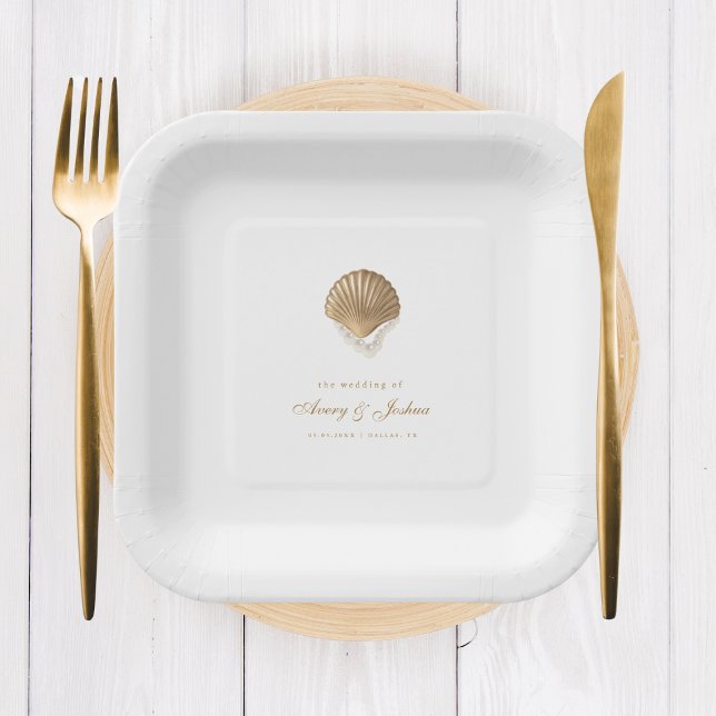 Plato De Papel Bebida de Boda costero de la concha dorada (Subido por el creador)