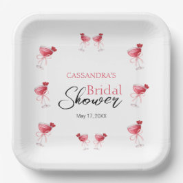 Plato De Papel Bebida de cóctel Ducha Bridal Bow Rosa