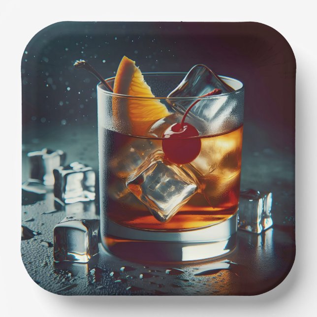 Plato De Papel Bebida Fiesta de moda antigua (Anverso)