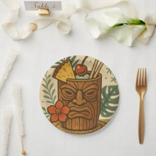 Plato De Papel Bebida Retro Tiki Tropical Fiesta Hawaiana Cumplea