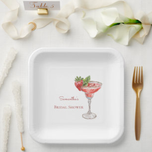 Plato De Papel Bebidas Cóctel de Fresa Despedida de Soltera