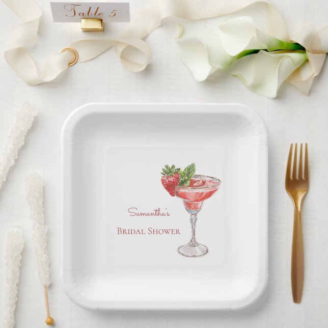 Plato De Papel Bebidas Cóctel de Fresa Despedida de Soltera (Boda)