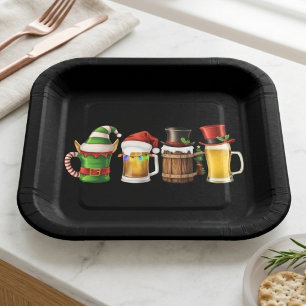 Plato De Papel Bebidas festivas de cerveza de Navidad con sombrer