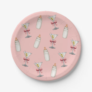Plato De Papel Bebidas Martini con Lazo Rosa para Baby Shower