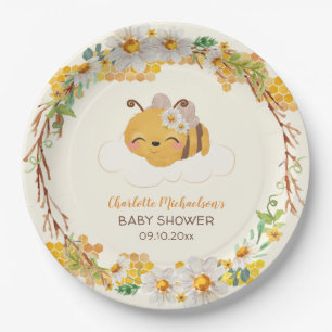 Plato De Papel Bee Baby Shower Floral Honeycomb