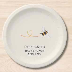 Plato De Papel Bee Baby Shower Personalizado