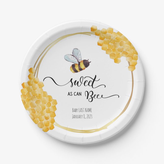 Plato De Papel Bee Baby Shower Plate Set (Anverso)