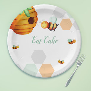 Plato De Papel Bee Beehive Neutral Baby Shower