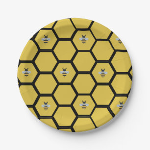 Plato De Papel Bee Beehive Yellow Paper Plate
