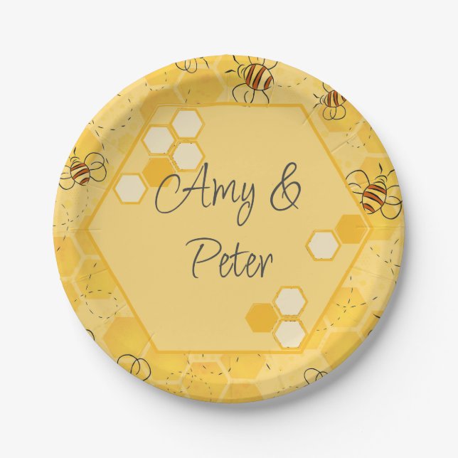 Plato De Papel Bee Buzzing Honey Bees Cute (Anverso)