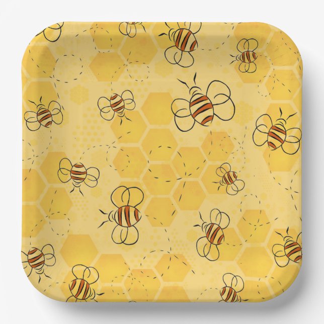 Plato De Papel Bee Buzzing Honey Bees Cute (Anverso)
