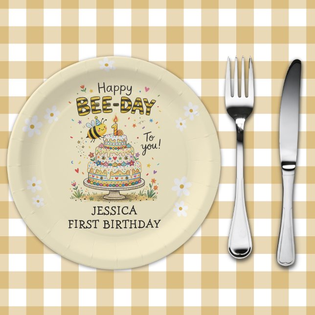 Plato De Papel Bee Day First Birthday | Cute Bee Birthday (Subido por el creador)