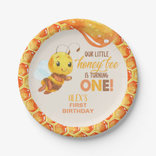 Plato De Papel Bee First Birday Plate - Personalizado