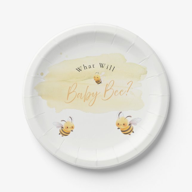 Plato De Papel Bee Gender Reveal Party Plates What Will Baby Bee (Anverso)