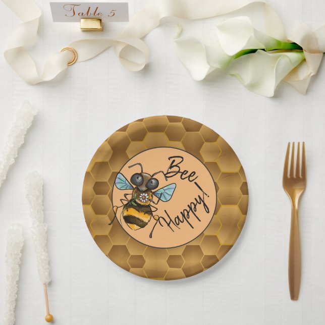 Plato De Papel ¡Bee Happy! Cute Honey Bee (Boda)