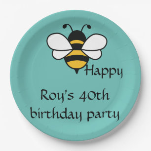 Plato De Papel Bee Happy texto editable