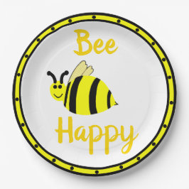 Plato De Papel Bee Happy Yellow Bumble Bee